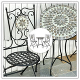 Outsunny 3 Pcs Mosaic Tile Garden Bistro Set Outdoor Seating w/ Table 2 Folding Chairs Set Metal Frame Elegant Scrolling Indoor Patio Balcony