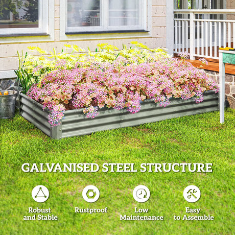 Outsunny 240 x 120cm Galvanised Steel Open Planter - Silver