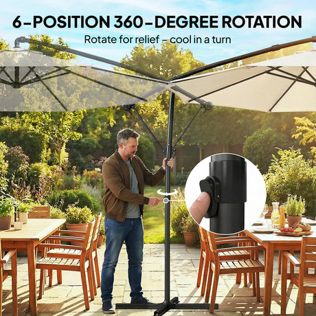 Outsunny 3 m Garden Cantilever Parasol with Cover, Round Overhanging Umbrella with 360 Rotation, Tilt, Cream White