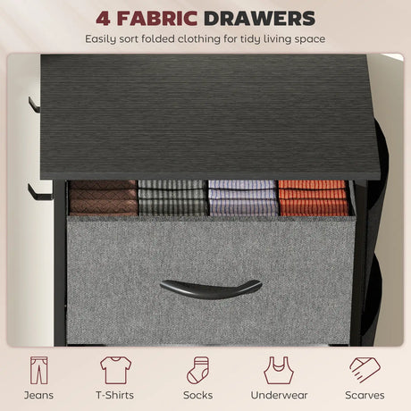 HOMCOM Chest of Four Fabric Drawers - Charcoal Grey