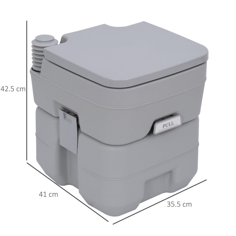 Outsunny 20L Portable Travel Mobile Toilet Outdoor Camping Handle WC with 2 Detachable Tanks & Push-button Operation, Grey