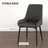 HOMCOM Set of 4 Quilted PU Leather Dining Chairs with Metal Frame 4 Legs Foot Caps Home Seating Modern Stylish Executive, Grey