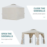 Outsunny 3 x 3 m Garden Gazebo Double Roof Marquee Patio Wedding Party Tent Canopy Shelter with Sidewalls, (Beige)