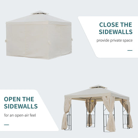 Outsunny 3 x 3 m Garden Gazebo Double Roof Marquee Patio Wedding Party Tent Canopy Shelter with Sidewalls, (Beige)