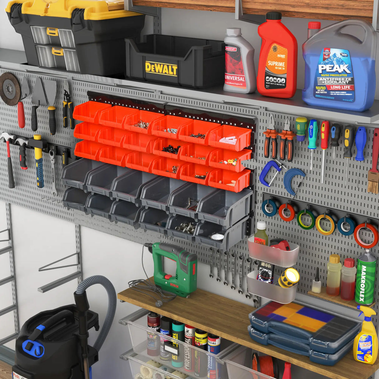 DURHAND 30 Cubbie On-Wall Storage Board Tool Screw Organiser Garage Workshop DIY Container w/ Screw Kit Tool Equipment Tidy