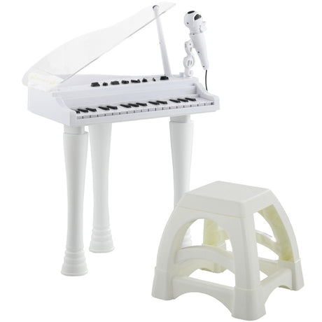 AIYAPLAY 32-Key Kids Piano Keyboard, with Stool, Lights, Microphone, Sounds, Removable Legs - White