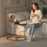 HOMCOM Round Nesting Side Table Set of 2 - Rustic Brown