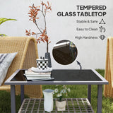 Outsunny Outdoor Rattan Coffee Table with Tempered Glass Top, Storage Shelf, Foot Pads, for Patio, Balcony, Mixed-grey