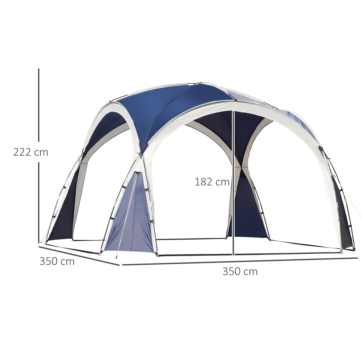 Outsunny 3.5 x 3.5M Camping Gazebo, Outdoor Event Shelter Dome Tent Garden Sun Shelter Patio Spire Arc Pavilion Camp Sun Shade Tent for 6-8 Person, Blue and Grey