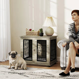 PawHut Indoor Dog Crate Furniture End Table with Soft Washable Cushion, Lockable Front Door, for Medium Dogs - Black