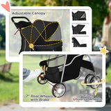 PawHut Dog Pram, Pet Stroller with Reflective Strips, Foldable Cat Stroller with 360 Swivel Wheels, Black