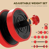 SPORTNOW 30kg Four-In-One Adjustable Weight Dumbbells Set, Barbell, Kettlebell, Push Up Stand - Red