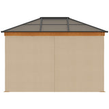 Outsunny 3 x 3.6 m Hardtop Gazebo Canopy, Polycarbonate Roof Garden Pavilion with Aluminium and Steel Frame, Nettings and Sidewalls for Garden, Patio, Khaki