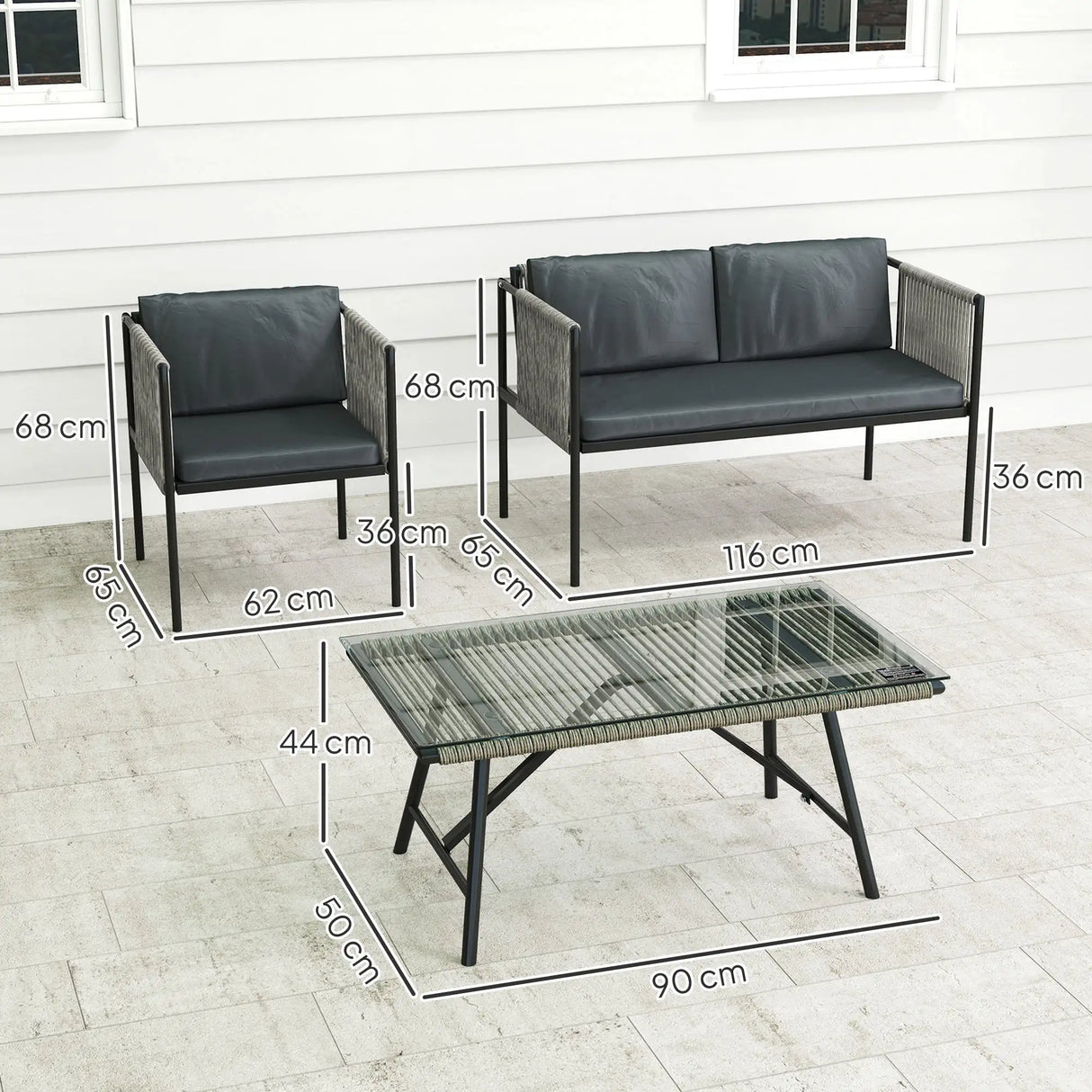 Outsunny Four-Piece Round Rattan Rope Sofa Set - Grey
