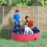 PawHut Foldable Dog Paddling Pool Pet Cat Swimming Pool Indoor/Outdoor Collapsible Summer Bathing Tub Shower Tub Puppy Washer (Φ80 × 20H cm, Red)