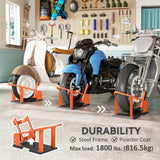 HOMCOM Motorcycle Wheel Chock, 816.5 kg Capacity Heavy Duty Steel Motorcycle Front Wheel Chock Holder with 3 Height Adjustable Holes, Fits 381-533.4 mm Wheels, Orange