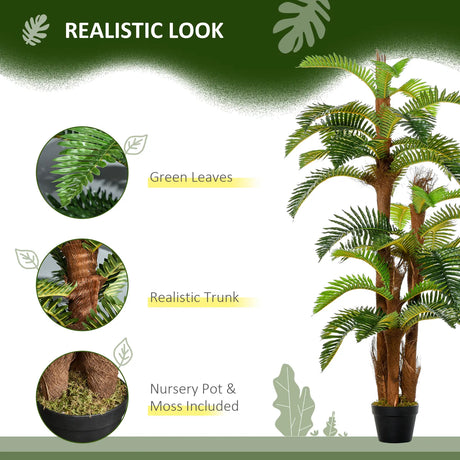 Outsunny Artificial Plant Tropical Fern in Pot, Fake Plants for Home Indoor Decor, 150cm, Green