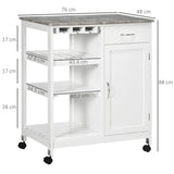 HOMCOM Compact Kitchen Trolley Utility Cart on Wheels with Wine Rack, Drawer, Open Shelf and Storage Cabinet for Dining Room, White
