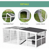 PawHut Guinea Pigs Hutches Wooden Small Rabbits Hutches Pet Run Cover Indoor Outdoor, Grey