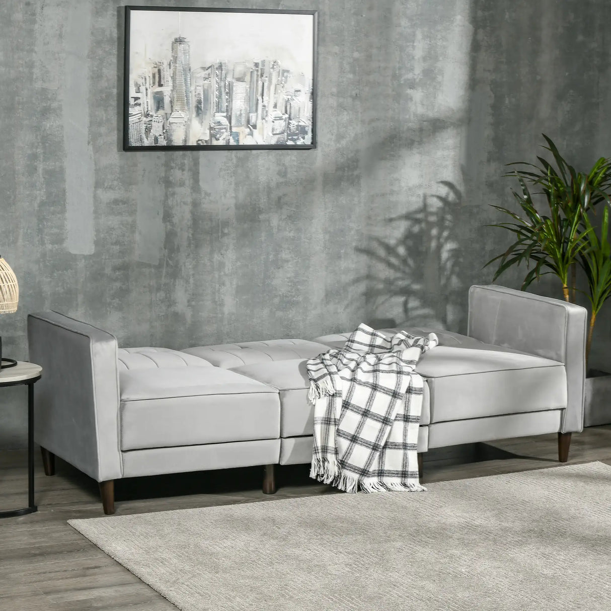 HOMCOM L Shape Sofa Bed Set with 3-Seater Sofa and Footstool, Corner Sofa Bed with Ottoman, Light Grey