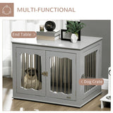 PawHut Dog Crate End Table Furniture Style Dog Cage w/ Three Doors, Locks and Latches - Grey