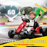 AIYAPLAY 24V Electric Go Kart, Drift Kart with Adjustable Seat, Slow Start, 5-Point Harness, Music, Horn, for 6-12 Years, Red