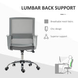 Vinsetto Ergonomic Desk Chair Mesh Office Chair with Adjustable Height Armrest and 360 Swivel Castor Wheels Grey