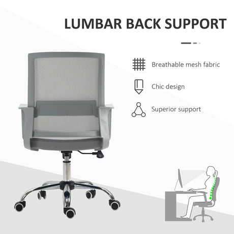 Vinsetto Ergonomic Desk Chair Mesh Office Chair with Adjustable Height Armrest and 360 Swivel Castor Wheels Grey