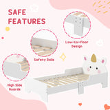 ZONEKIZ Kids Bedroom Furniture Set with Kids Dressing Table with Mirror and Stool, Toddler Bed Frame for 3-6 Years, Unicorn Design