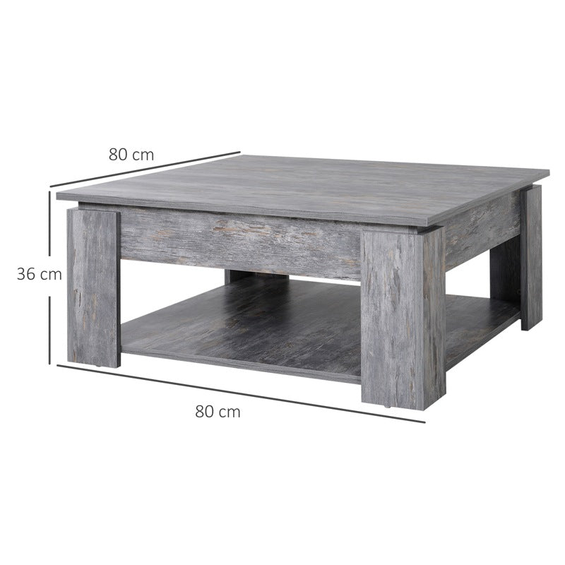 HOMCOM 2 Tier Wood Coffee Table Side Table Bottom Storage Shelf  Simple Modern Living Room Grey Wood Grain