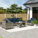 Outsunny Six-Piece Modular Rattan Sofa Set - Navy Blue