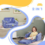 AIYAPLAY 2 in 1 Kids Kids Folding Bed Armchair with Glow in The Dark Cosmic Design, Washable Cushion and Cover, Blue