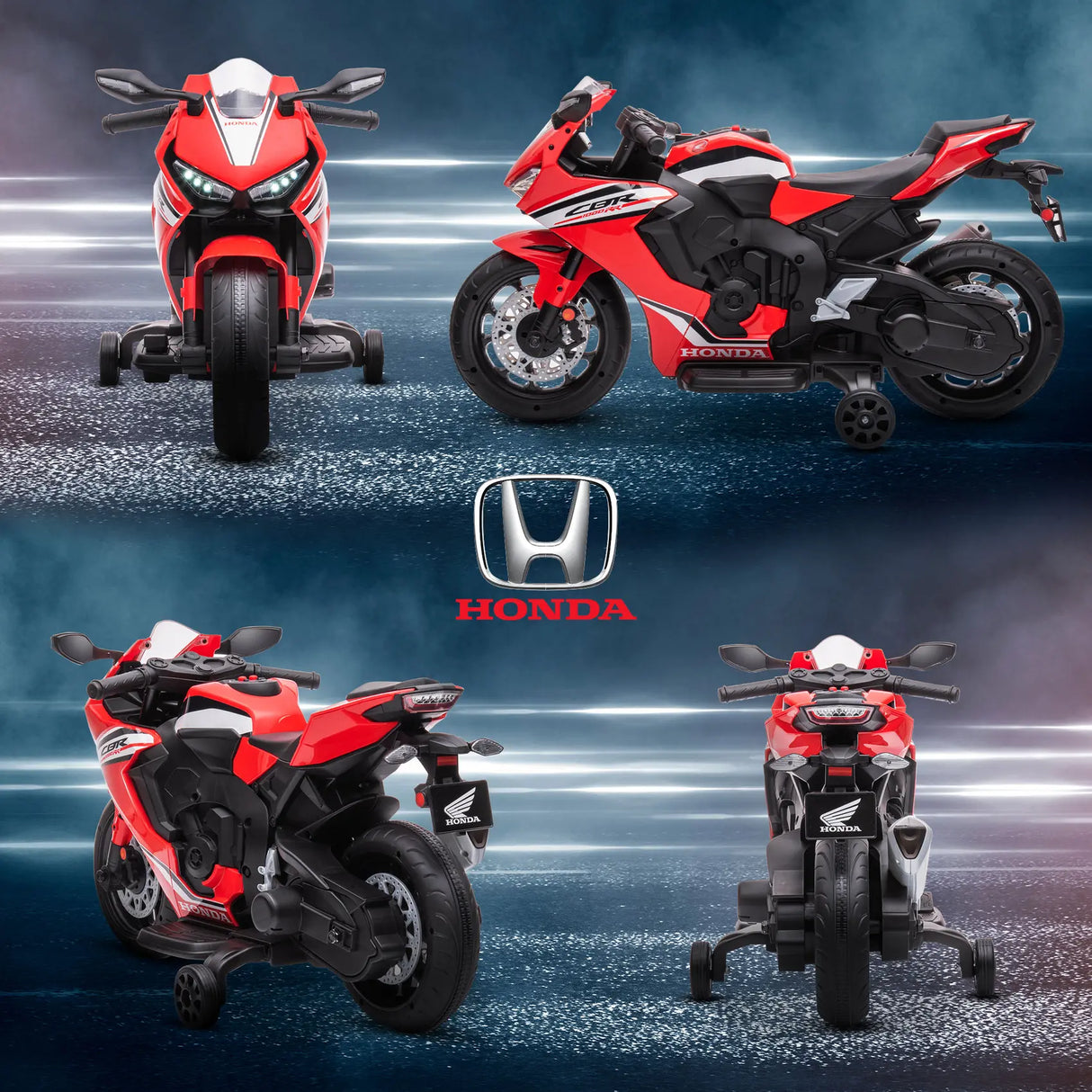 HOMCOM 6V Honda Licensed Kids Motorcycle w/ Music, Training Wheels - Red