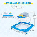Foldable Baby Walker with 3 Adjustable Heights and Padded Seat-Blue