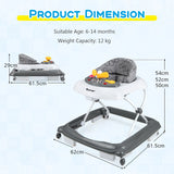 Foldable Baby Walker with 3 Adjustable Heights and Padded Seat-Gray