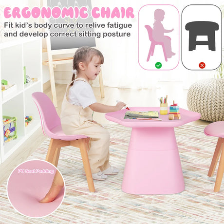 Wooden Kids Activity Table and Chairs Set with Padded Seat-Pink