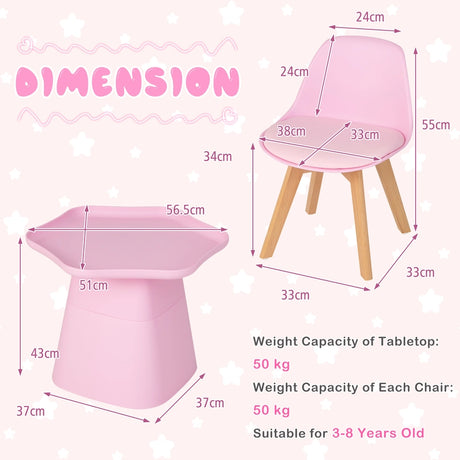 Wooden Kids Activity Table and Chairs Set with Padded Seat-Pink