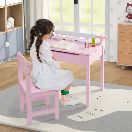 Children&#39;s table with chair Sensory placemat for children Pink