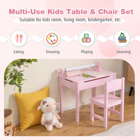 Children&#39;s table with chair Sensory placemat for children Pink