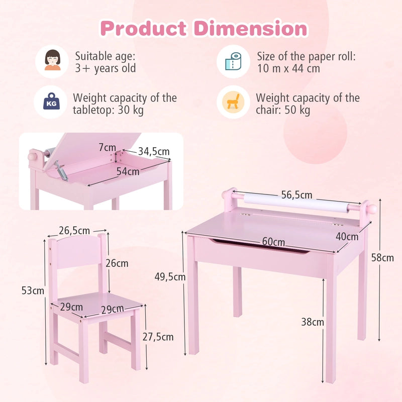 Children&#39;s table with chair Sensory placemat for children Pink