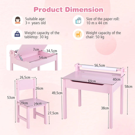Children&#39;s table with chair Sensory placemat for children Pink