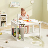 Kids Art Table and Chair Set with Paper Roll and Storage Shelves-White