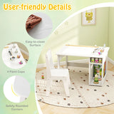 Kids Art Table and Chair Set with Paper Roll and Storage Shelves-White