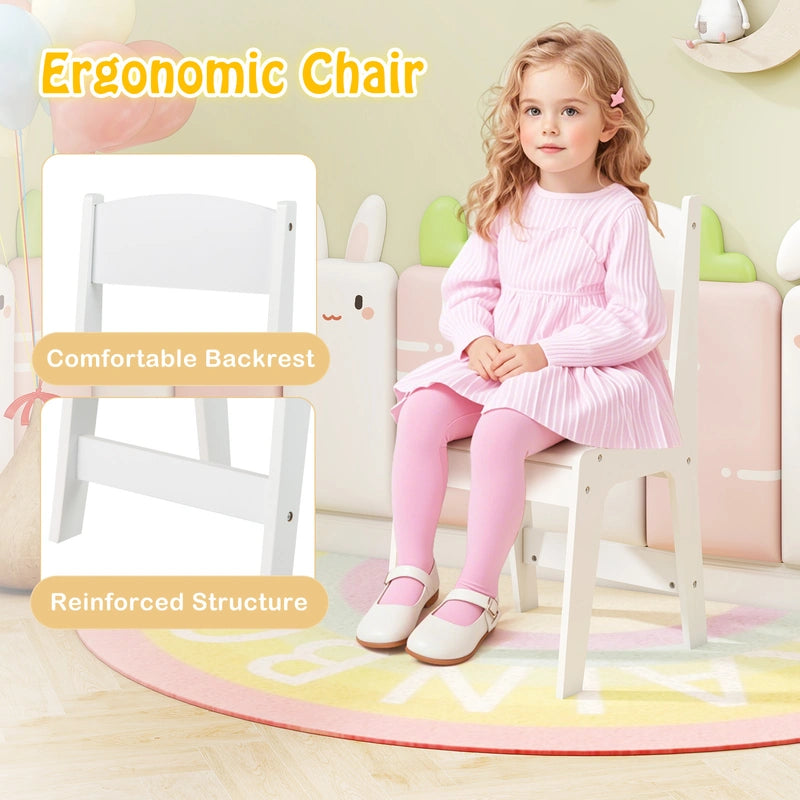Kids Art Table and Chair Set with Paper Roll and Storage Shelves-White