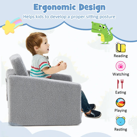 2-in-1 Toddler Fold out Couch with Washable Sofa Cover-M