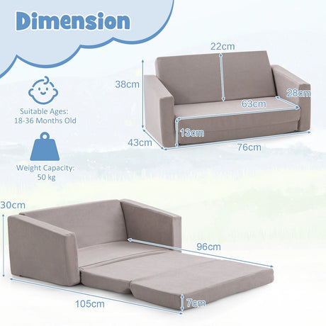 2-in-1 Toddler Fold out Couch with Washable Sofa Cover-L