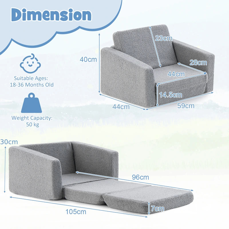 2-in-1 Toddler Fold out Couch with Washable Sofa Cover-M