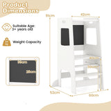 Toddler Kitchen Step Stool with Activity Chalkboard and Adjustable Height-White