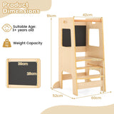 Toddler Kitchen Step Stool with Activity Chalkboard and Adjustable Height-Natural
