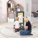 Toddler Kitchen Stool Helper Baby Standing Tower with Chalkboard and Whiteboard-Gray
